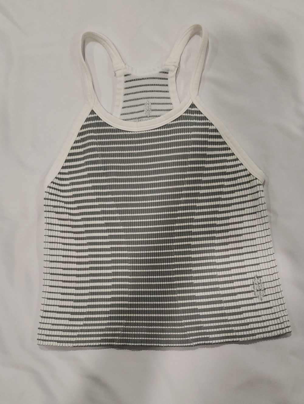 FP Movement White and Gray Striped Ribbed Racerback Tank
